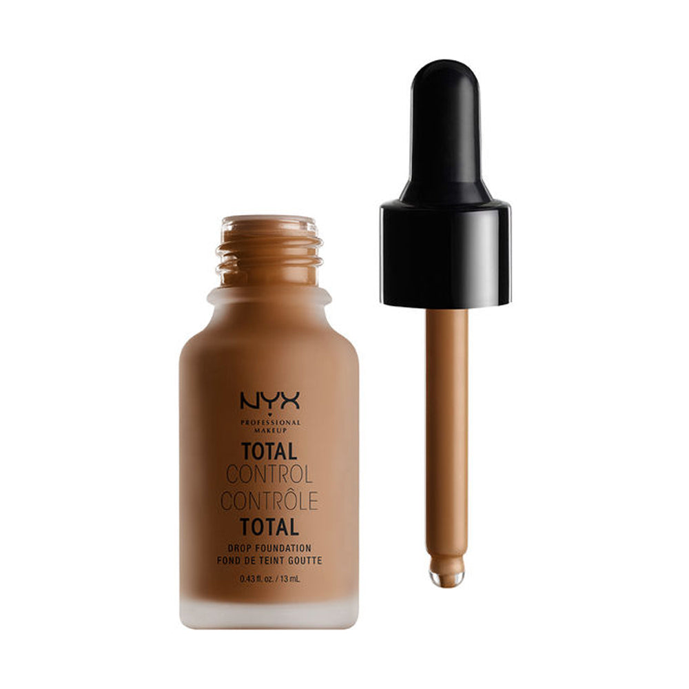 Drop foundation bottle and applicator dropper, NYX Total Control, mocha shade