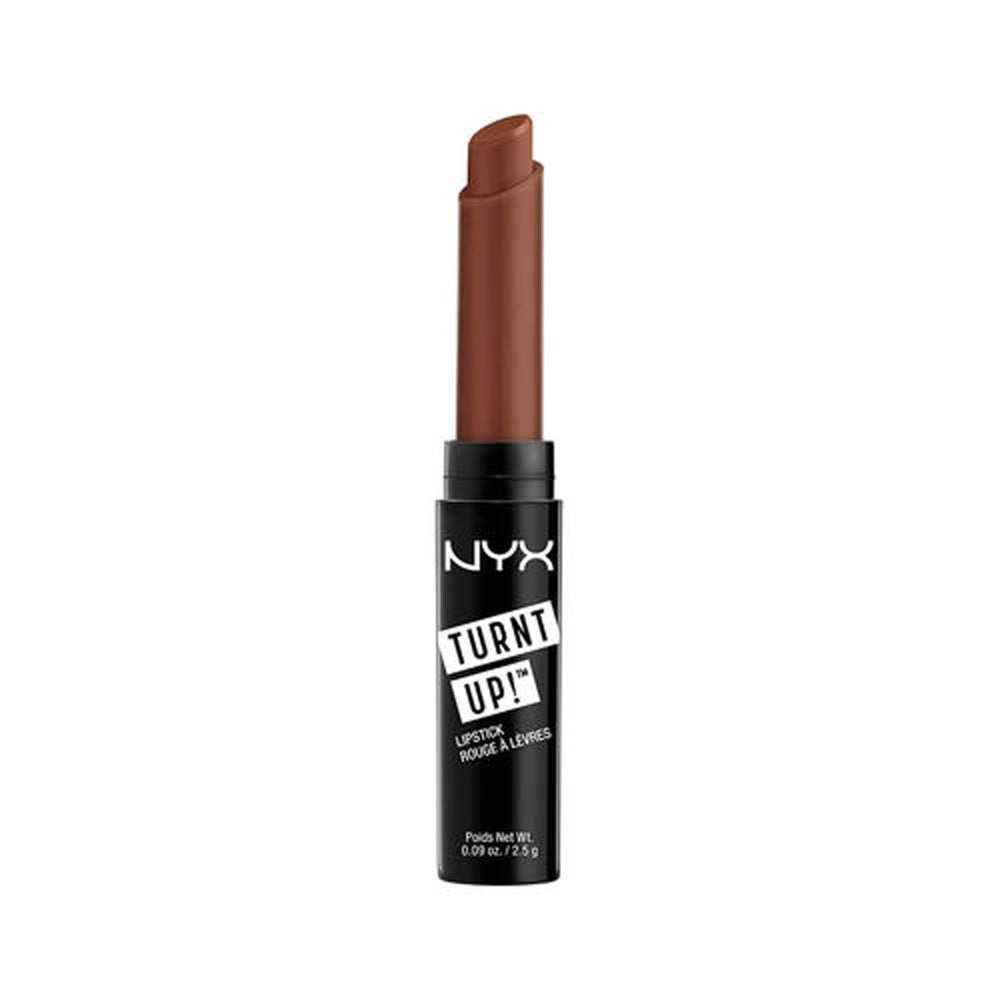 Lipstick tube in deep brown with black base and NYX branding