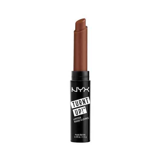 Lipstick tube in deep brown with black base and NYX branding