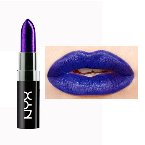 Metallic purple lipstick with lip swatch