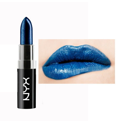 Metallic blue lipstick with lip swatch