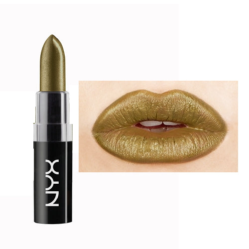 Metallic gold lipstick with lip swatch