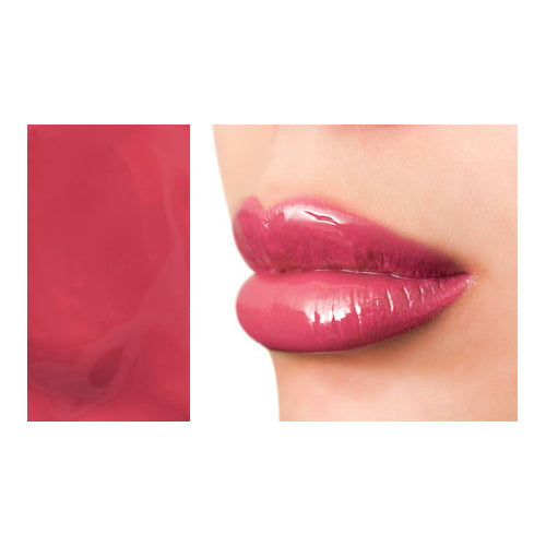 Liquid lipstick in deep berry red with glossy finish on lips