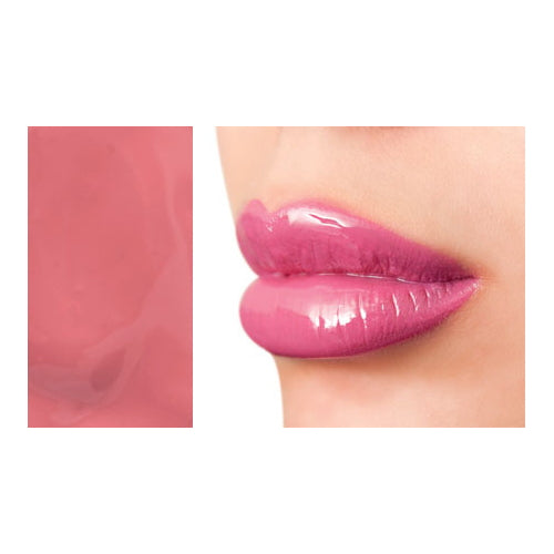 Glossy pink magenta lip cream applied to lips, high-shine finish