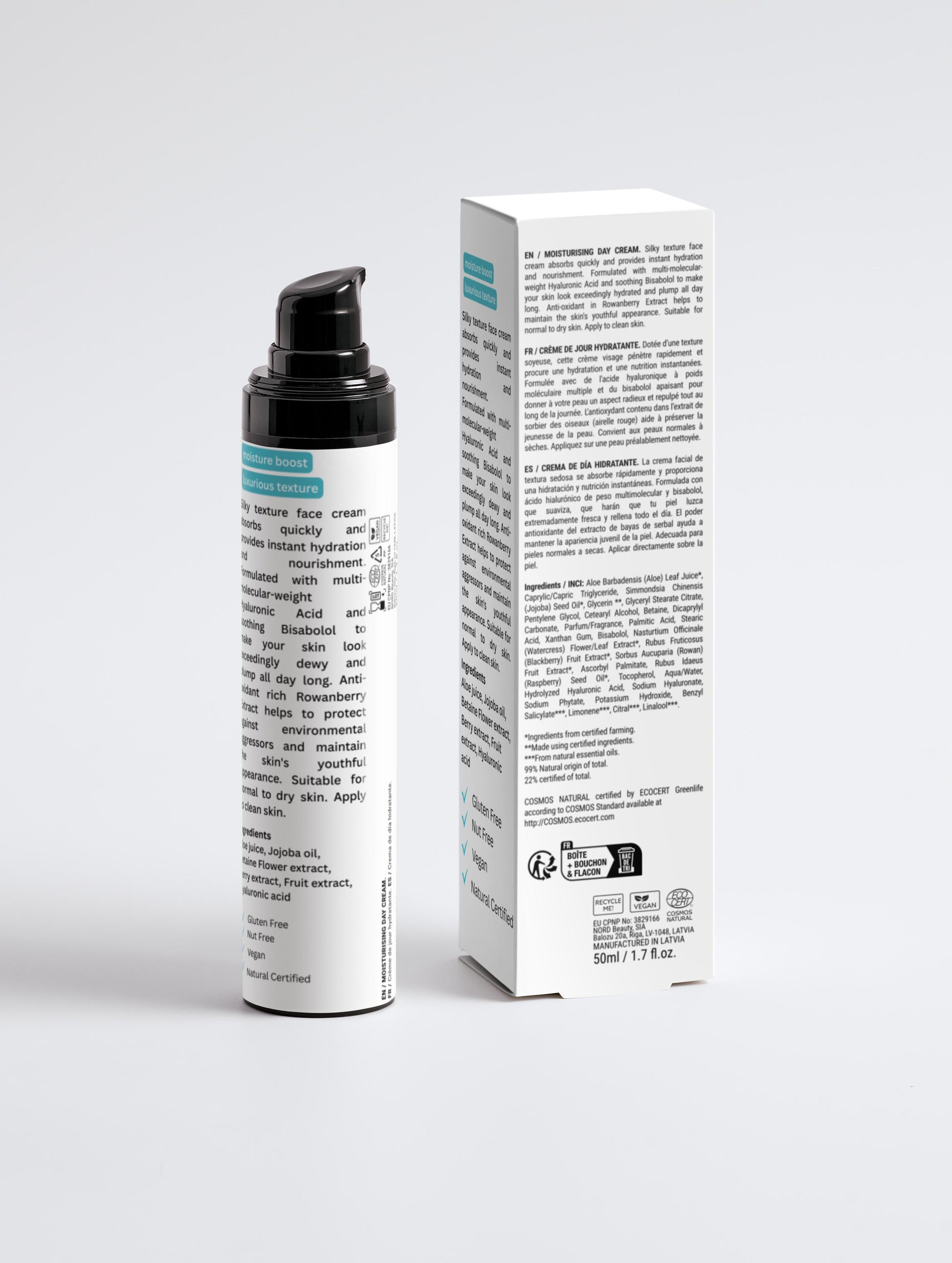 Ocean Mineral Moisturizer bottle and box showing side/back ingredient text