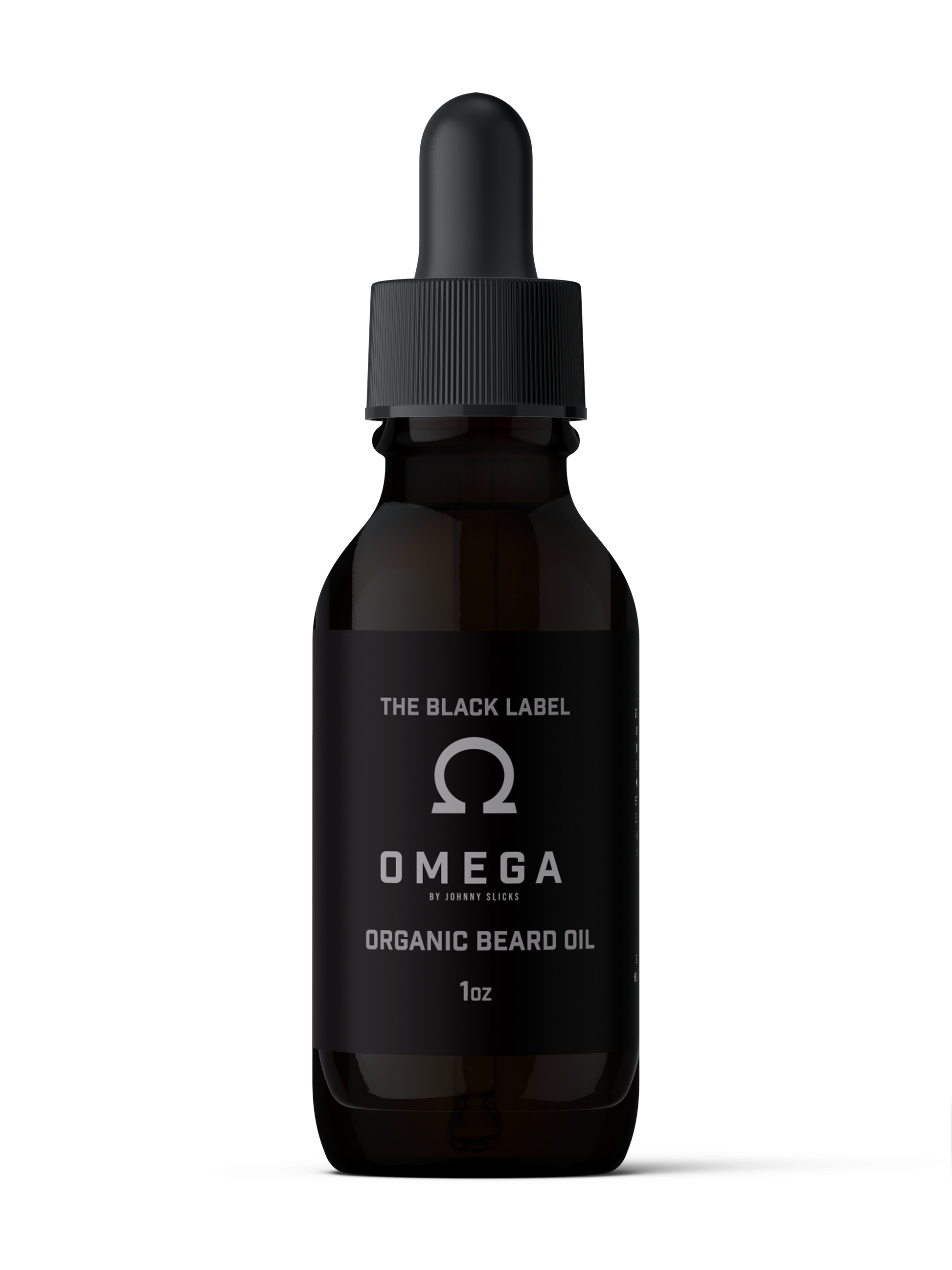 Beard oil bottle with dropper, black label, 1oz