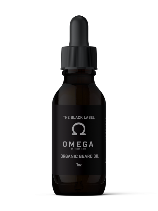 Beard oil bottle with dropper, black label, 1oz