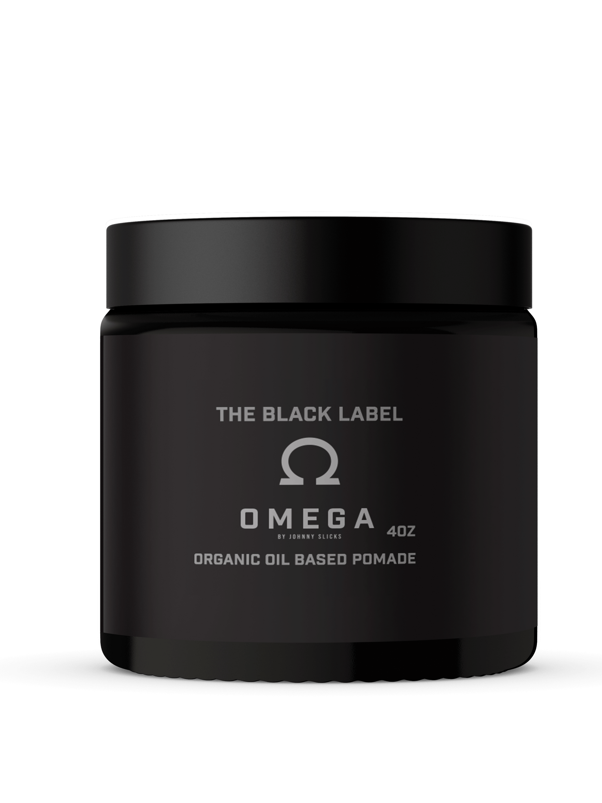 Black Omega organic oil based pomade jar, THE BLACK LABEL, 4oz.
