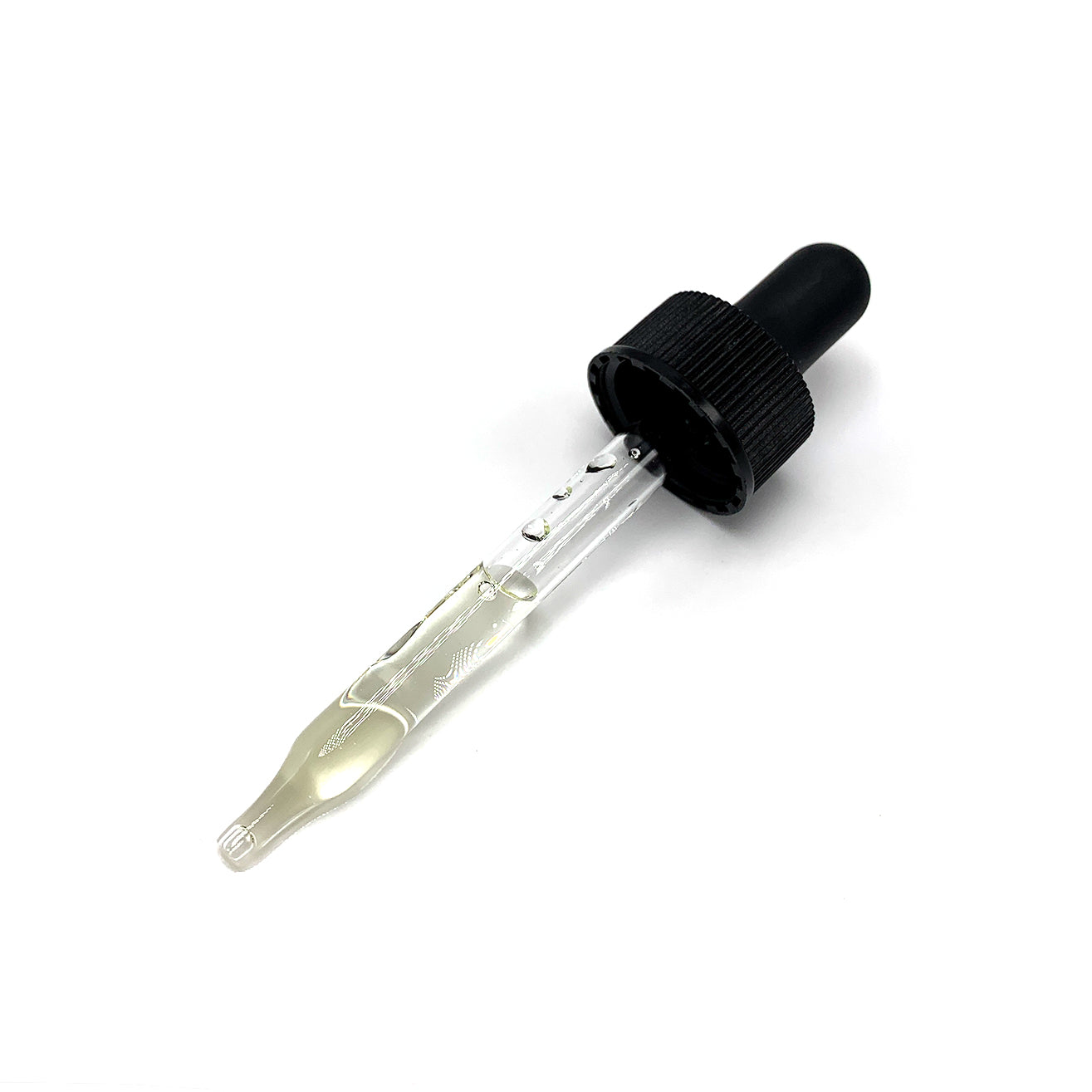 Johnny Slicks beard oil dropper applicator with clear oil, black cap and glass pipette