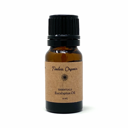 Eucalyptus essential oil bottle with black cap and brown glass