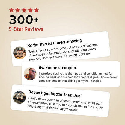 Hair cleaning kit review cards showing star rating and customer quotes