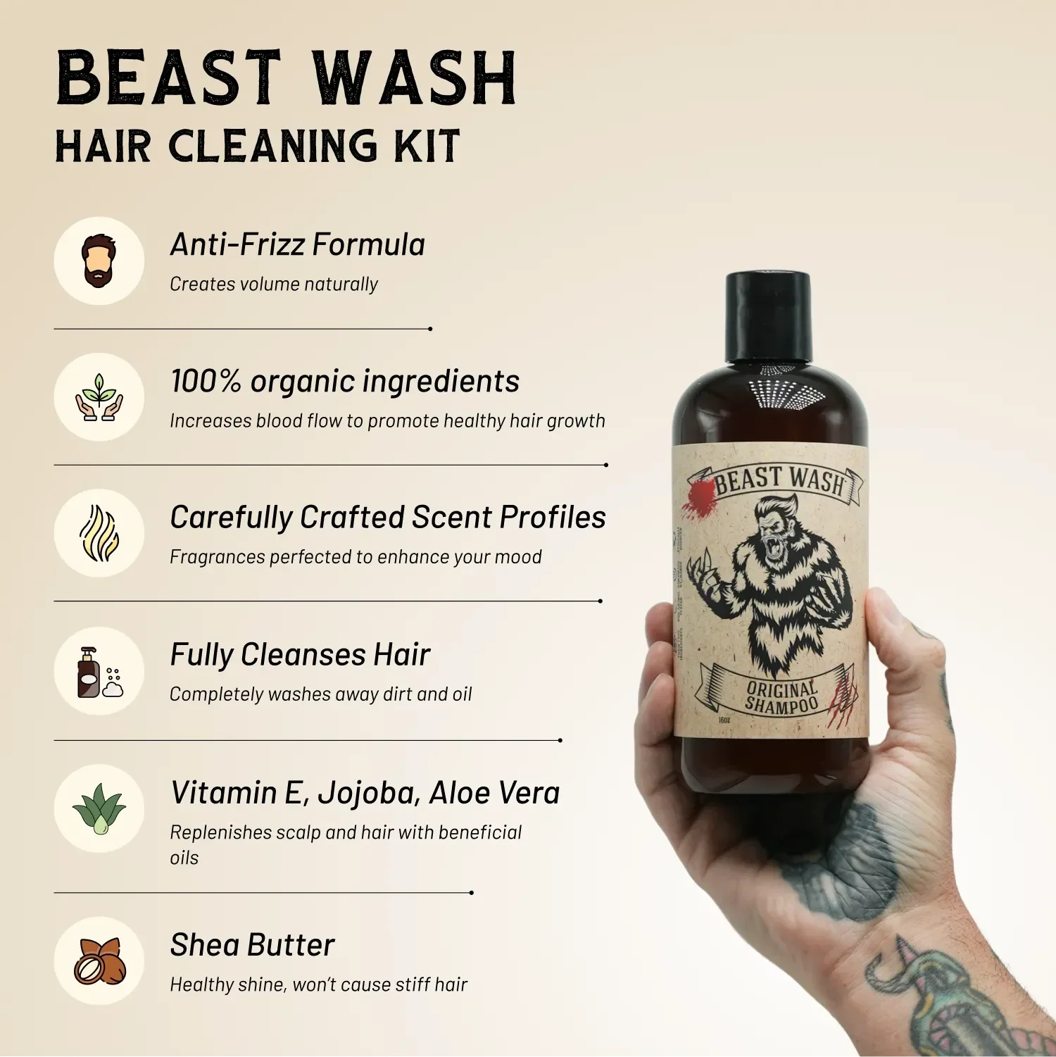 Shampoo bottle held in hand with Original label and black pump cap