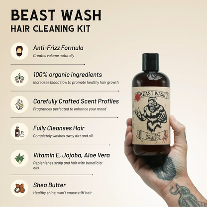 Shampoo bottle held in hand with Original label and black pump cap