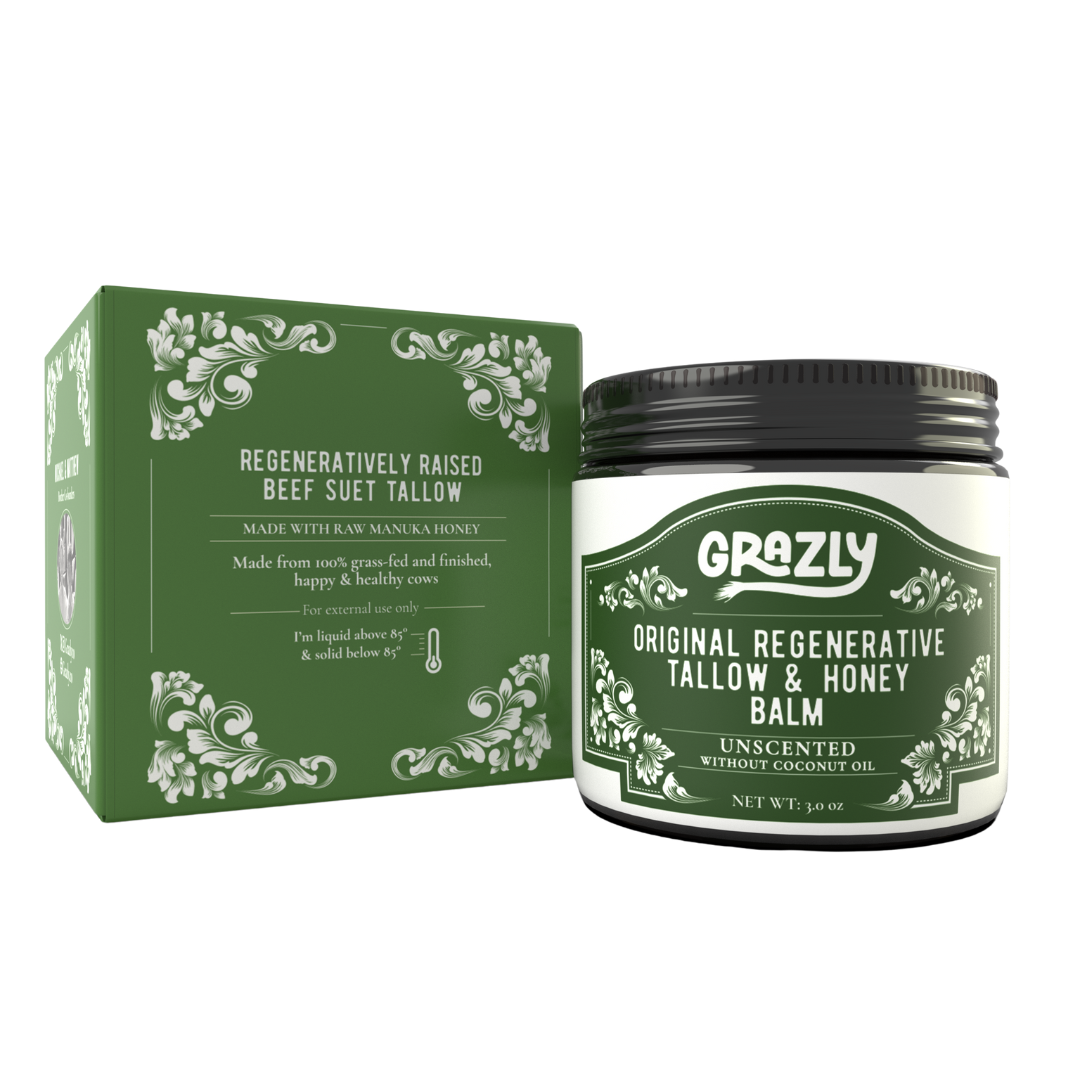 Tallow and honey balm box and jar, unscented, with coconut oil