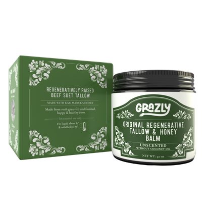 Tallow and honey balm box and jar, unscented, with coconut oil