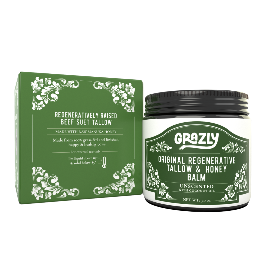 Tallow and honey balm box and jar, unscented, with coconut oil