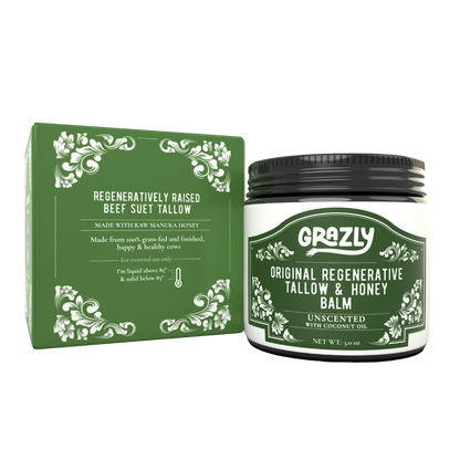 Tallow and honey balm box and jar, unscented, with coconut oil