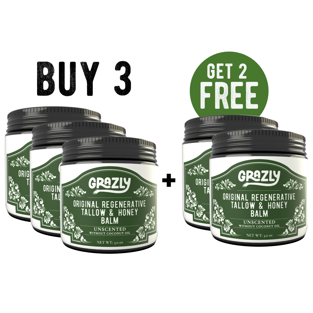 Set of four tallow and honey balm jars, unscented without coconut oil, get 2 free