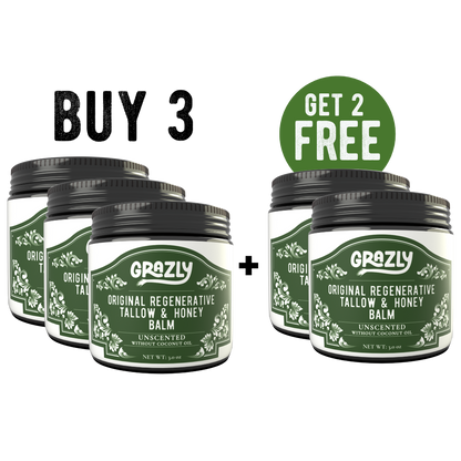 Set of four tallow and honey balm jars, unscented without coconut oil, get 2 free