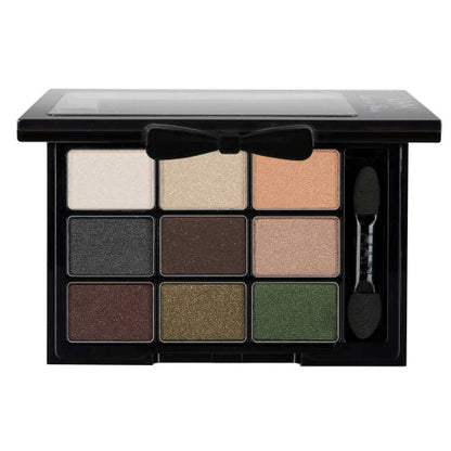 NYX eyeshadow palette with 9 warm romantic shades, includes two sponge applicators