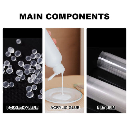 Hydrocolloid acne patch components: gel beads, acrylic glue, PET film