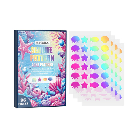 Sea Life hydrocolloid acne patch box, sea star and shell pattern, 96 count