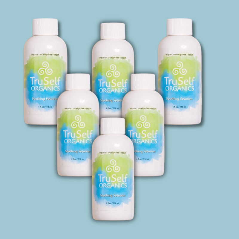 TruSelf ORGANICS Soothing Solution bundle of six bottles, white caps, front labels