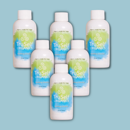TruSelf ORGANICS Soothing Solution bundle of six bottles, white caps, front labels