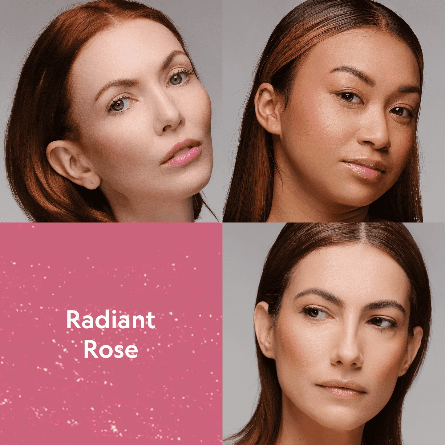 Rose-pink blush on cheeks on two models