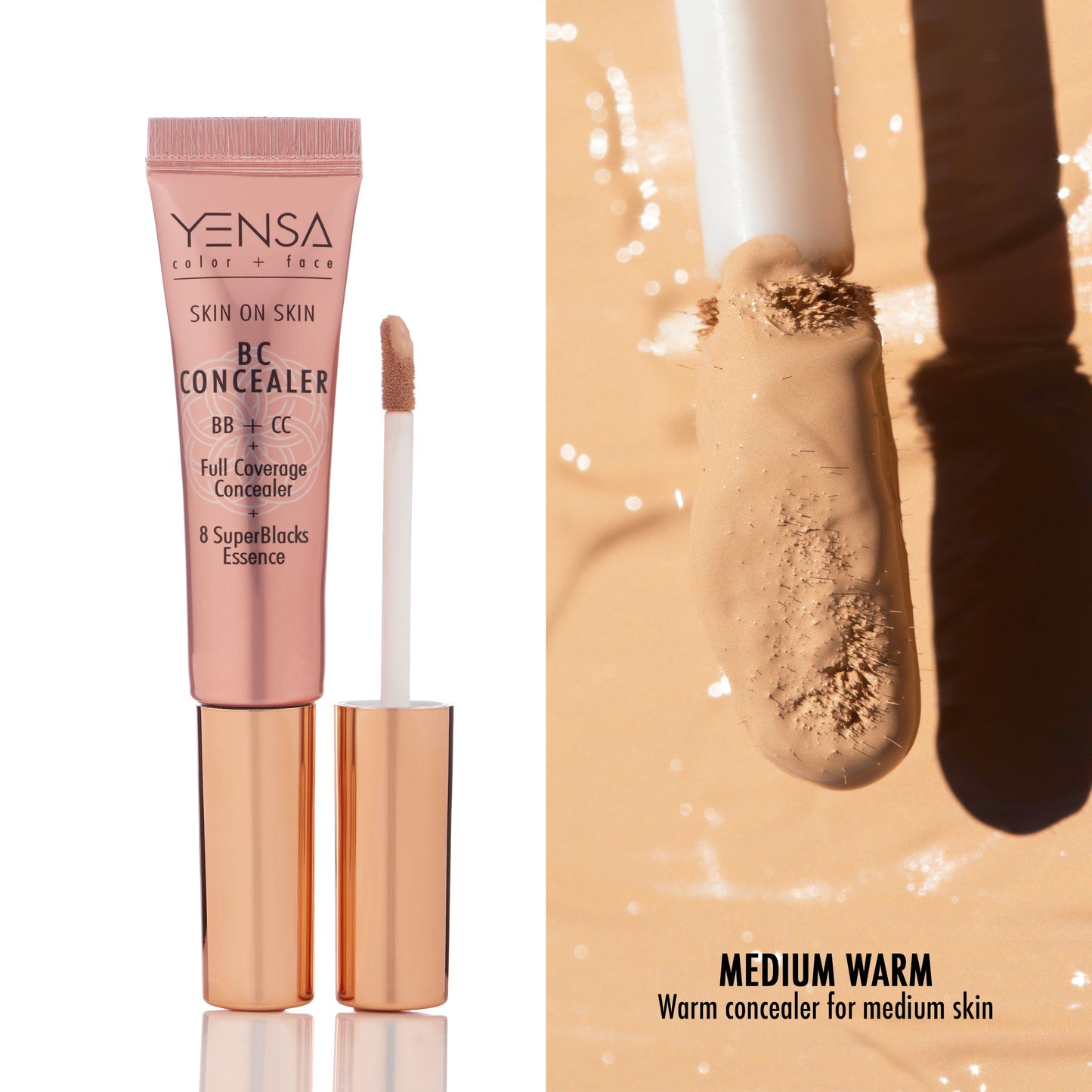 BC concealer tube and applicator wand, medium warm shade, rose-brown packaging