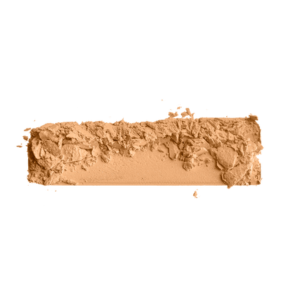 Beige powder foundation swatch strip with layered, flaky powder