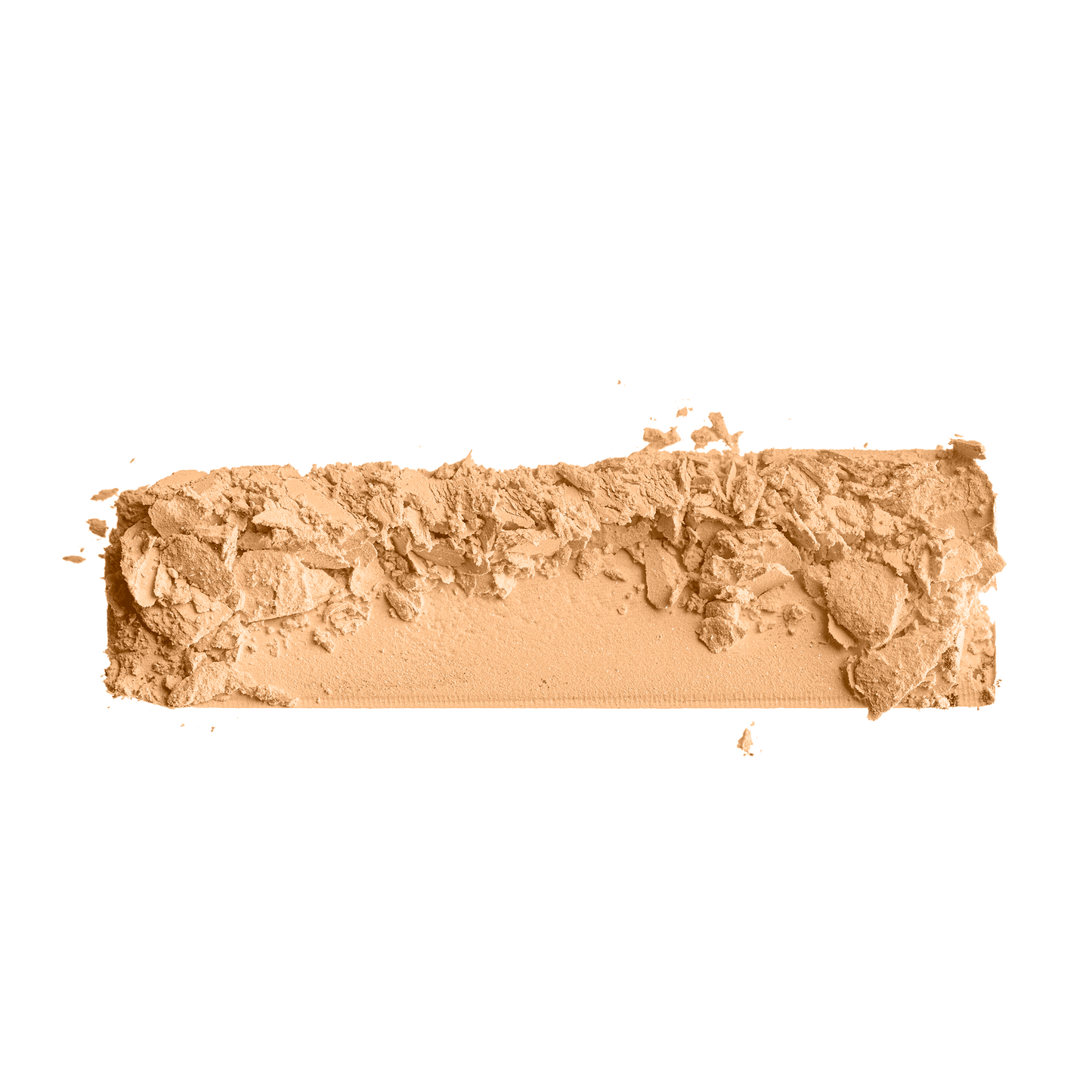 Beige powder foundation swatch strip with crumbled texture