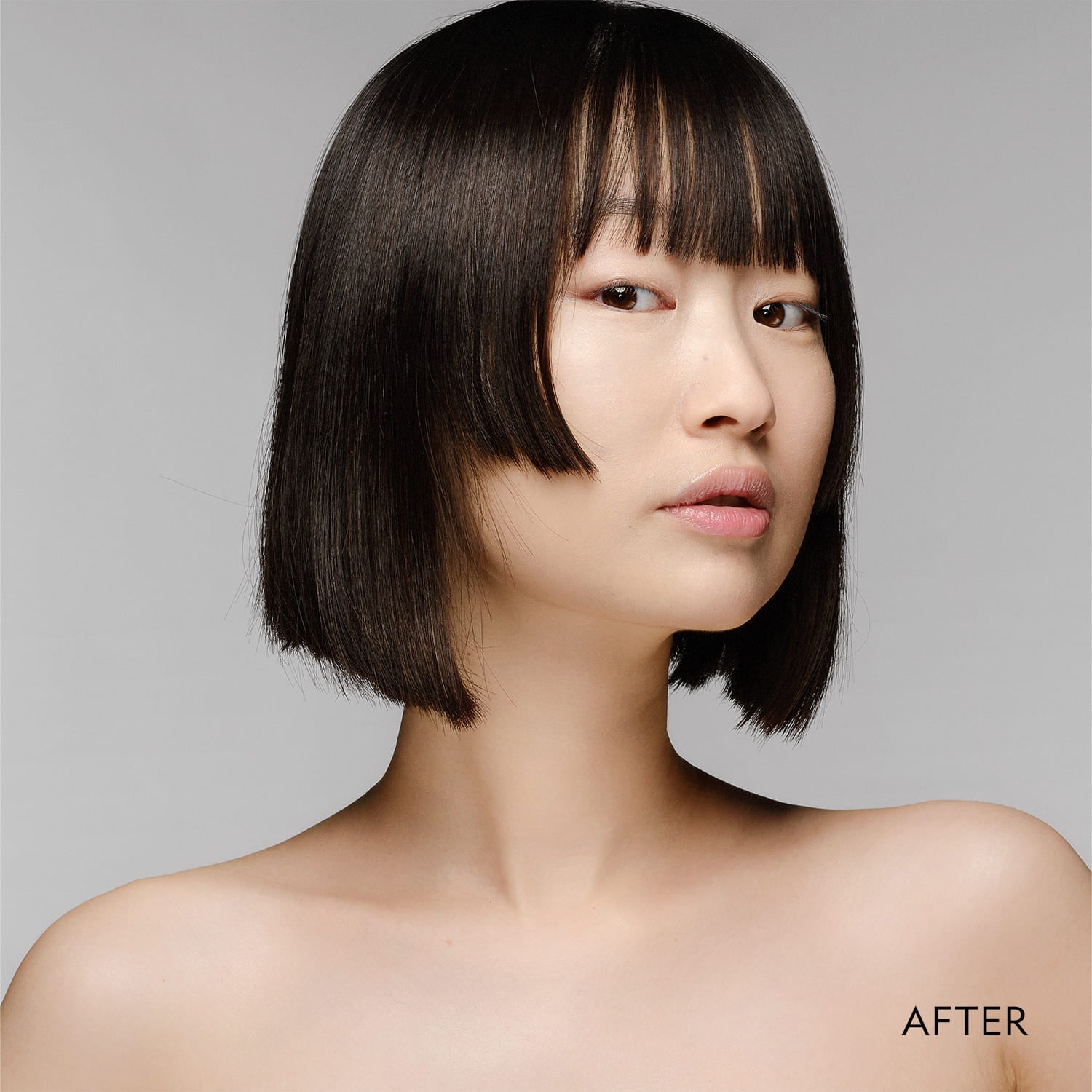 Face with matte powder foundation finish, softly even skin tone