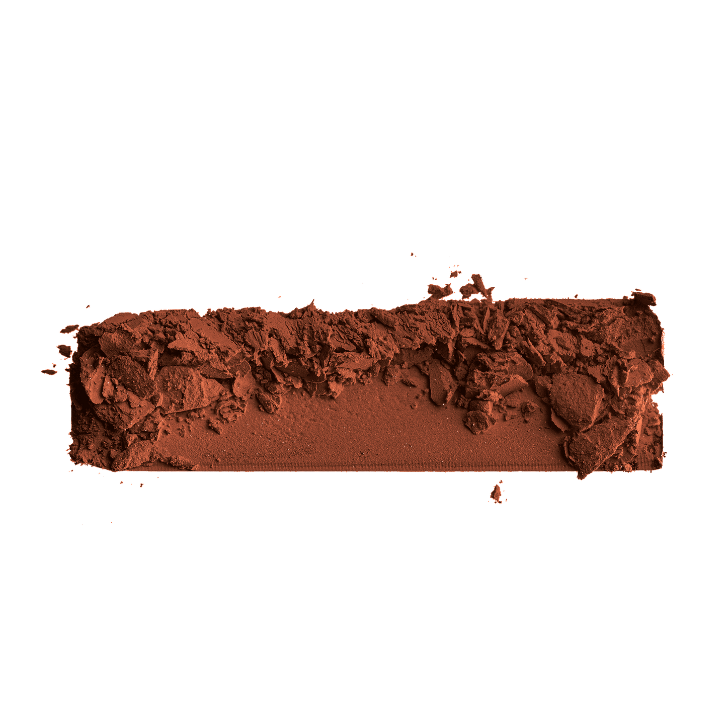Deep reddish-brown powder foundation swatch with crumbly textured edges