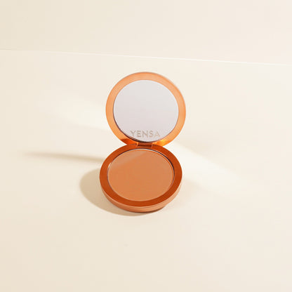 Vensa matte powder foundation compact, orange-brown powder, open lid