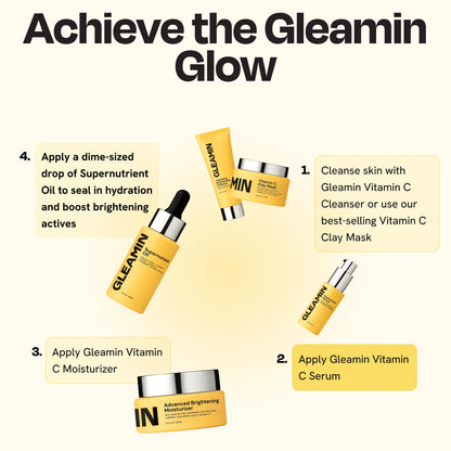 Vitamin C face serum bottle with dropper, yellow label and clear glass