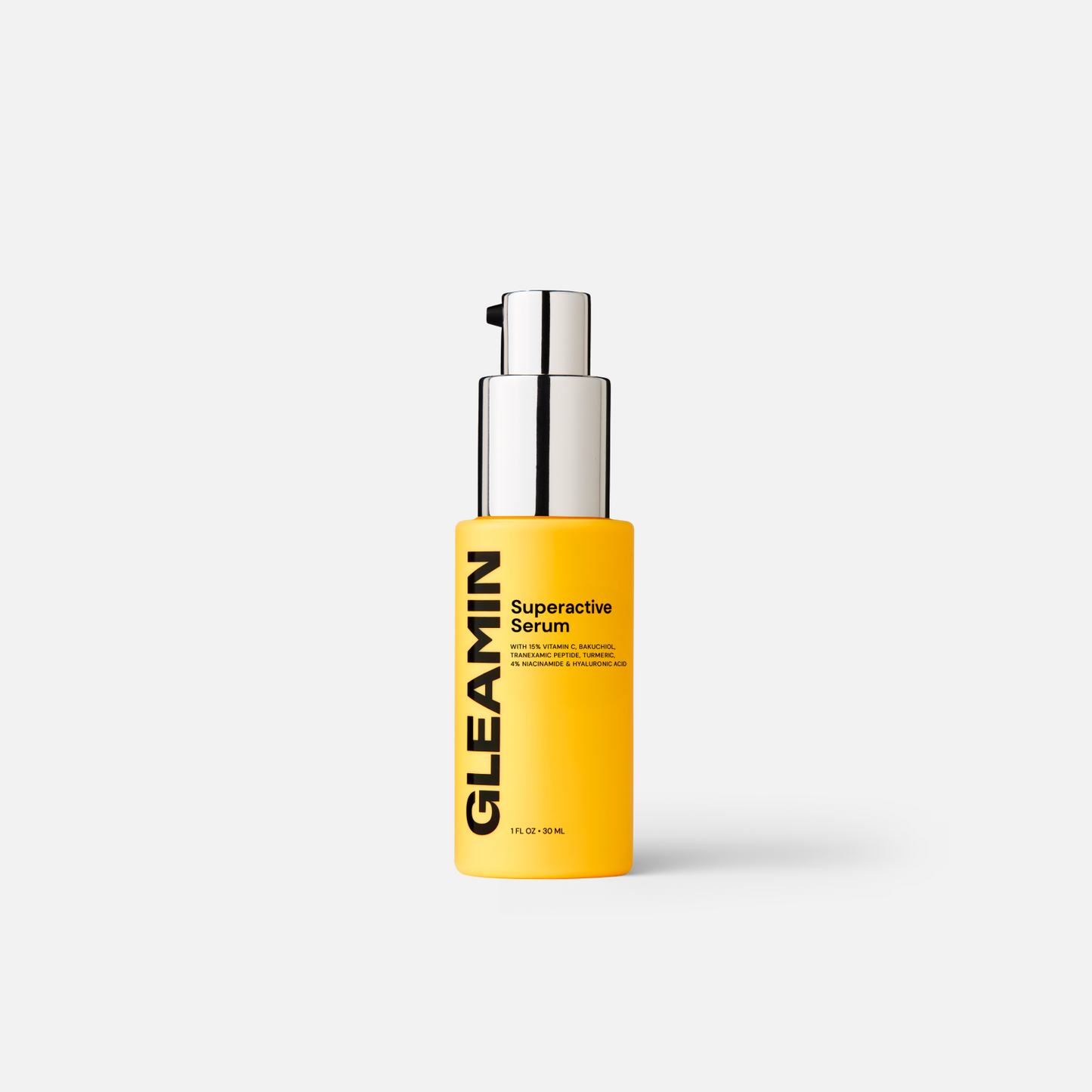 GLEAMIN Superactive Serum 15% Vitamin C face serum bottle with silver pump