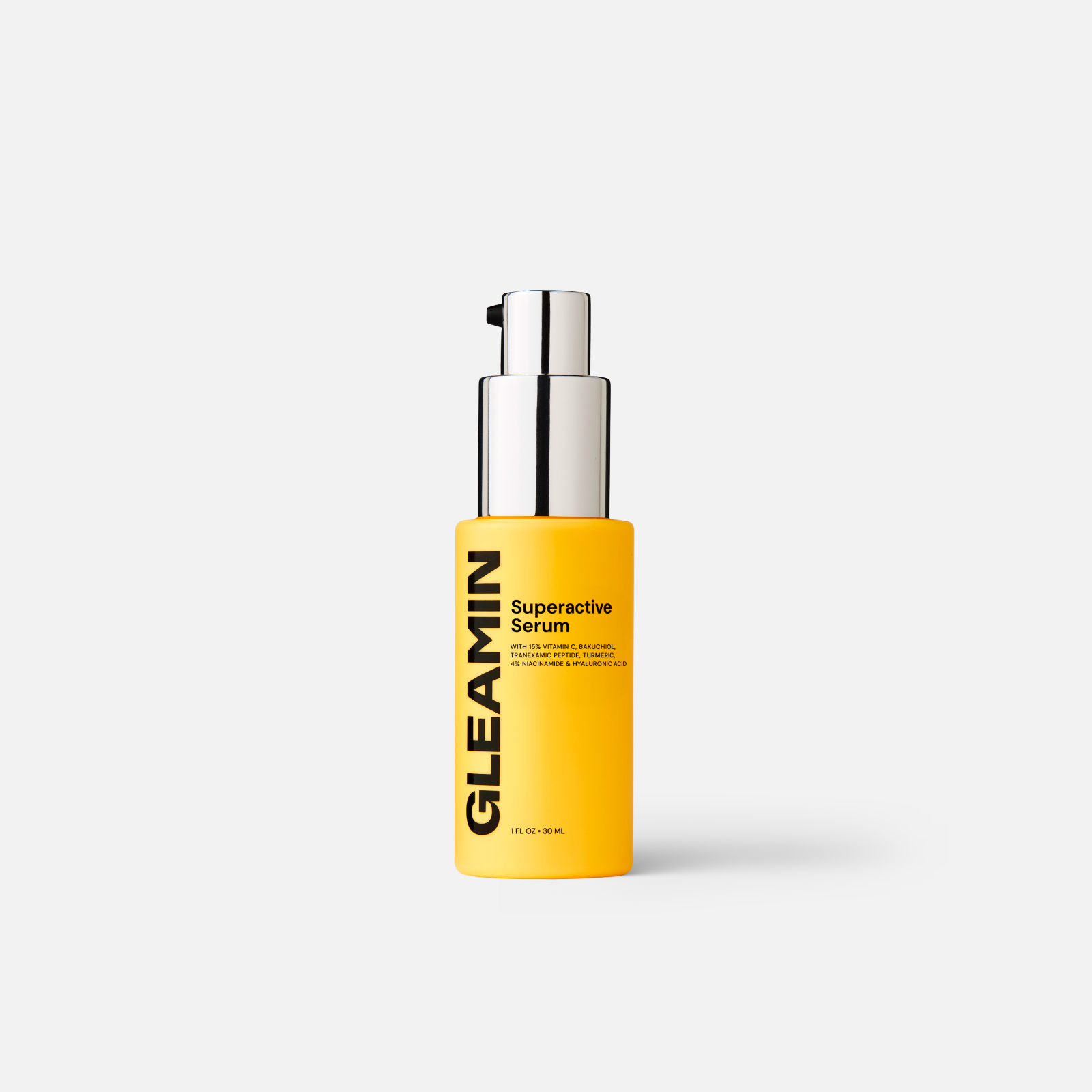 GLEAMIN Superactive Serum 15% Vitamin C face serum bottle with silver pump