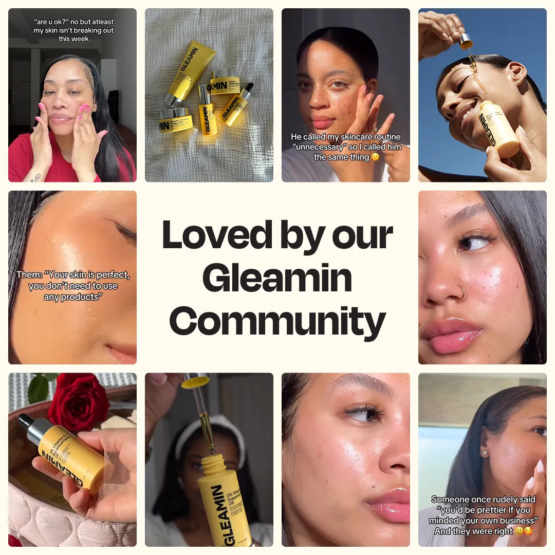 Facial oil application collage showing bottle use on different faces