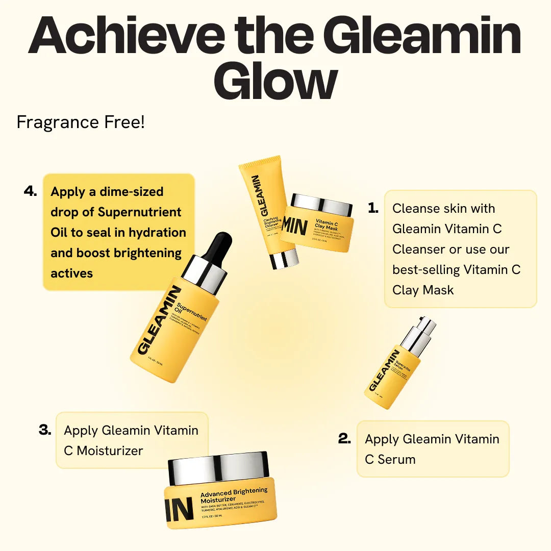 Vitamin C facial oil bottle with black dropper and yellow-gold label
