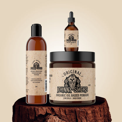 Hair growth kit: amber bottles and oil-based pomade jar, Original labels