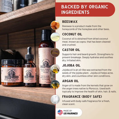 Hair growth kit bottles with beeswax and oils ingredient callouts