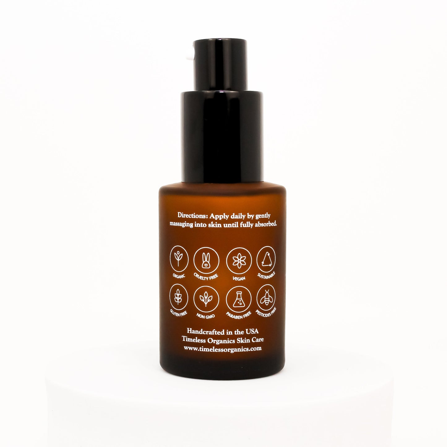 Peptide treatment moisturizer bottle with black pump and amber back label