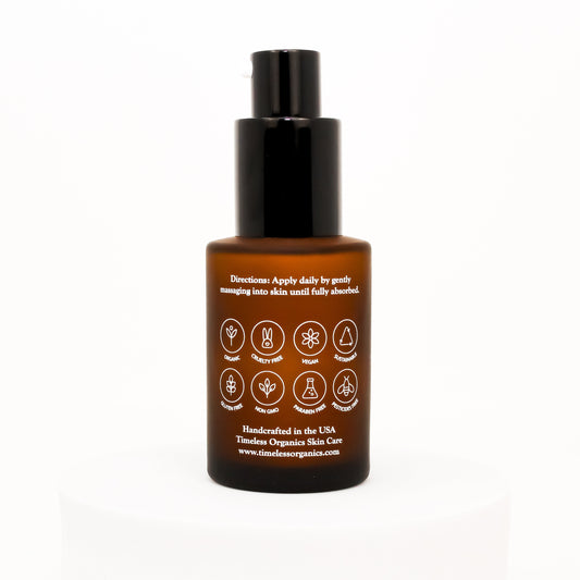 Peptide treatment moisturizer bottle with black pump and amber back label