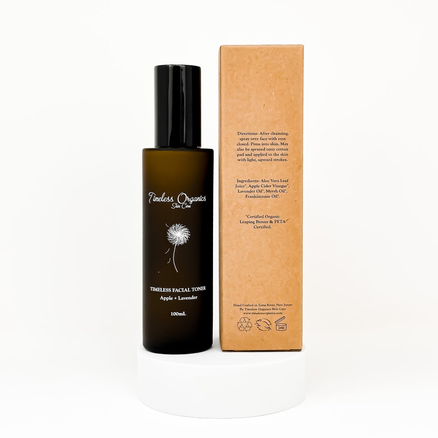 Facial toner bottle and kraft carton, Apple + Lavender, 100mL, black pump