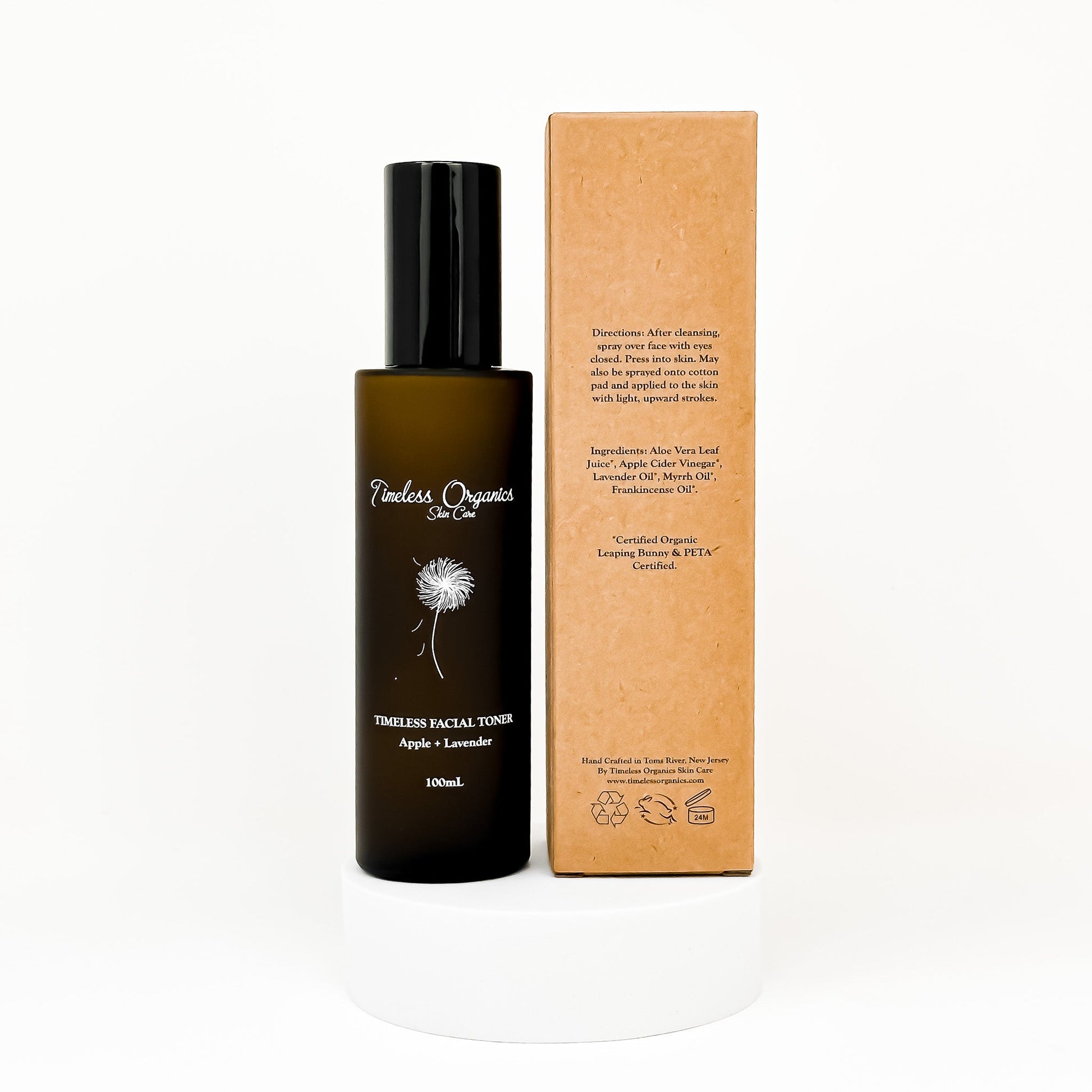Facial toner bottle and kraft carton, Apple + Lavender, 100mL, black pump