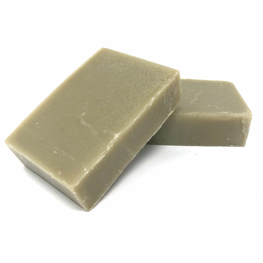 Detox bar soap, light greenish-beige rectangular bar with chamfered edges