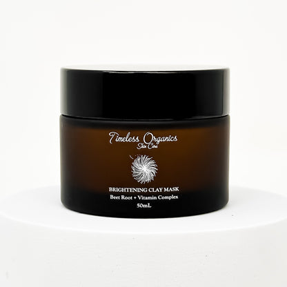 Brightening clay face mask jar, dark bottle with black lid and front label