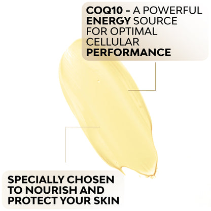 CoQ10 age defying face lotion swatch, glossy yellow gel streak