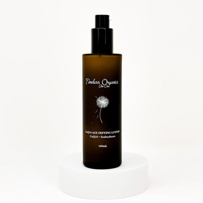 CoQ10 age defying face lotion pump bottle, amber glass with black cap